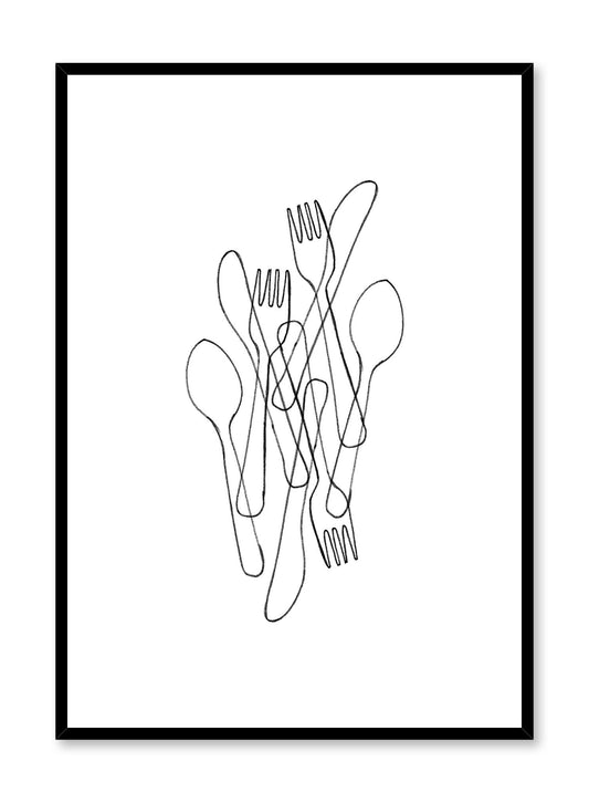 Minimalist poster by Opposite Wall with Forks & Knives black and white illustration