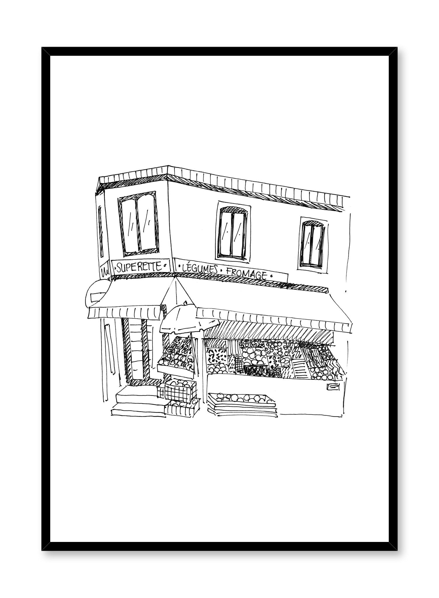 Minimalist poster by Opposite Wall with Corner Store black and white illustration
