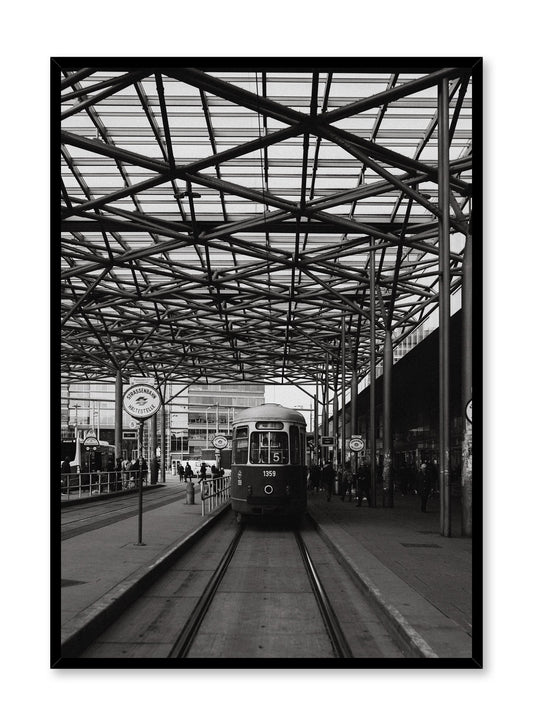Modern minimalist poster by Opposite Wall with black and white photography of train station