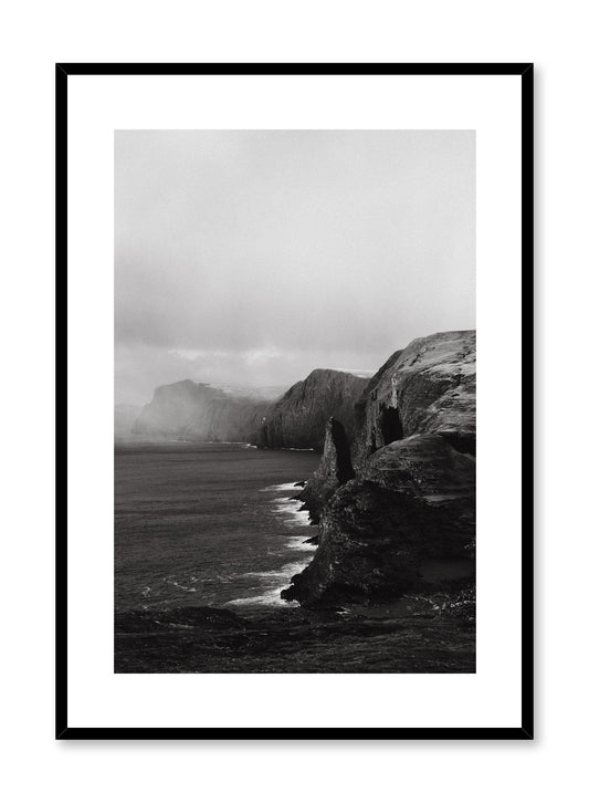 Modern minimalist poster by Opposite Wall with black and white photography of cliffs on Faroe Island