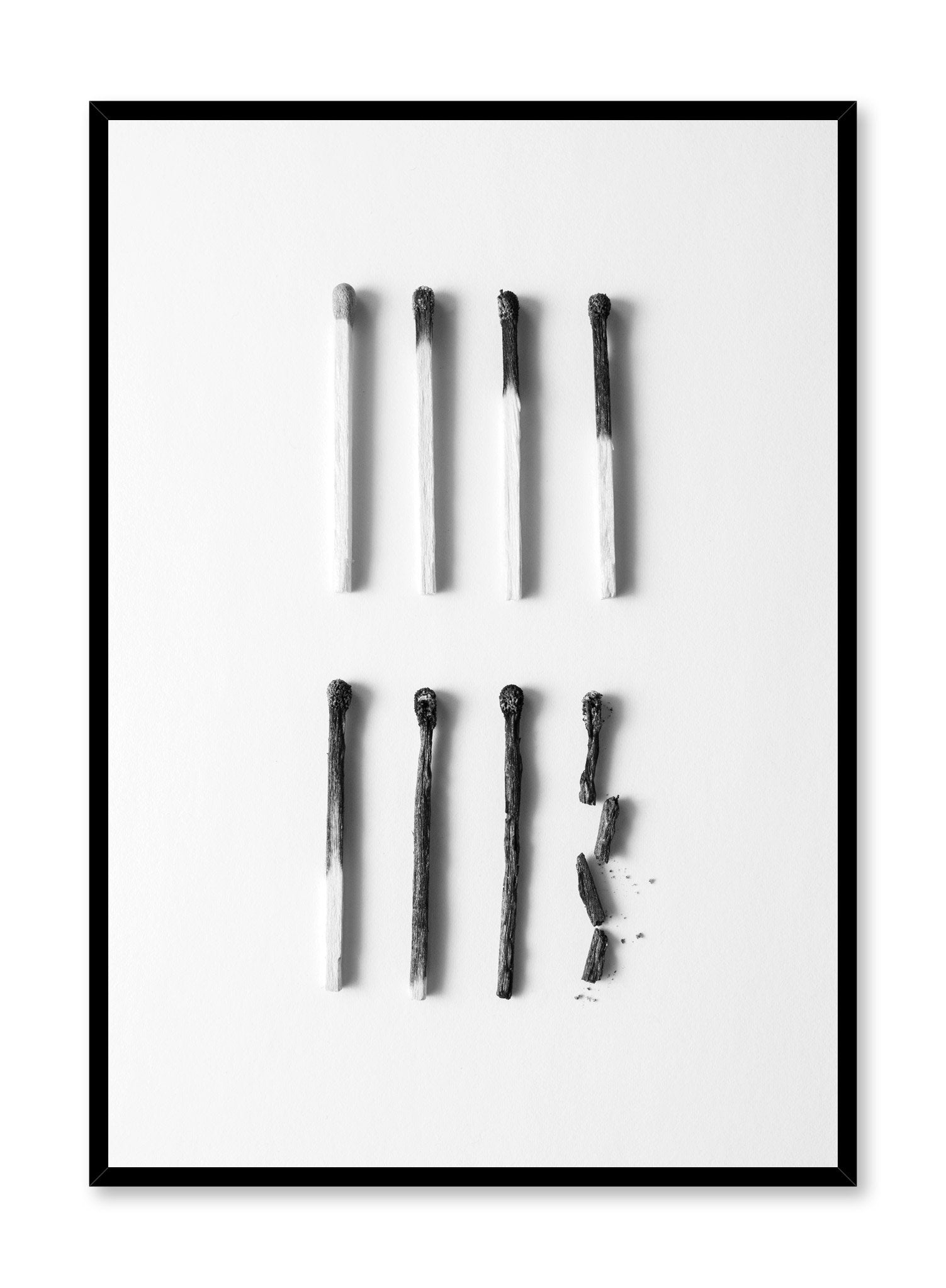 Modern minimalist poster by Opposite Wall with black and white photography of burned matches