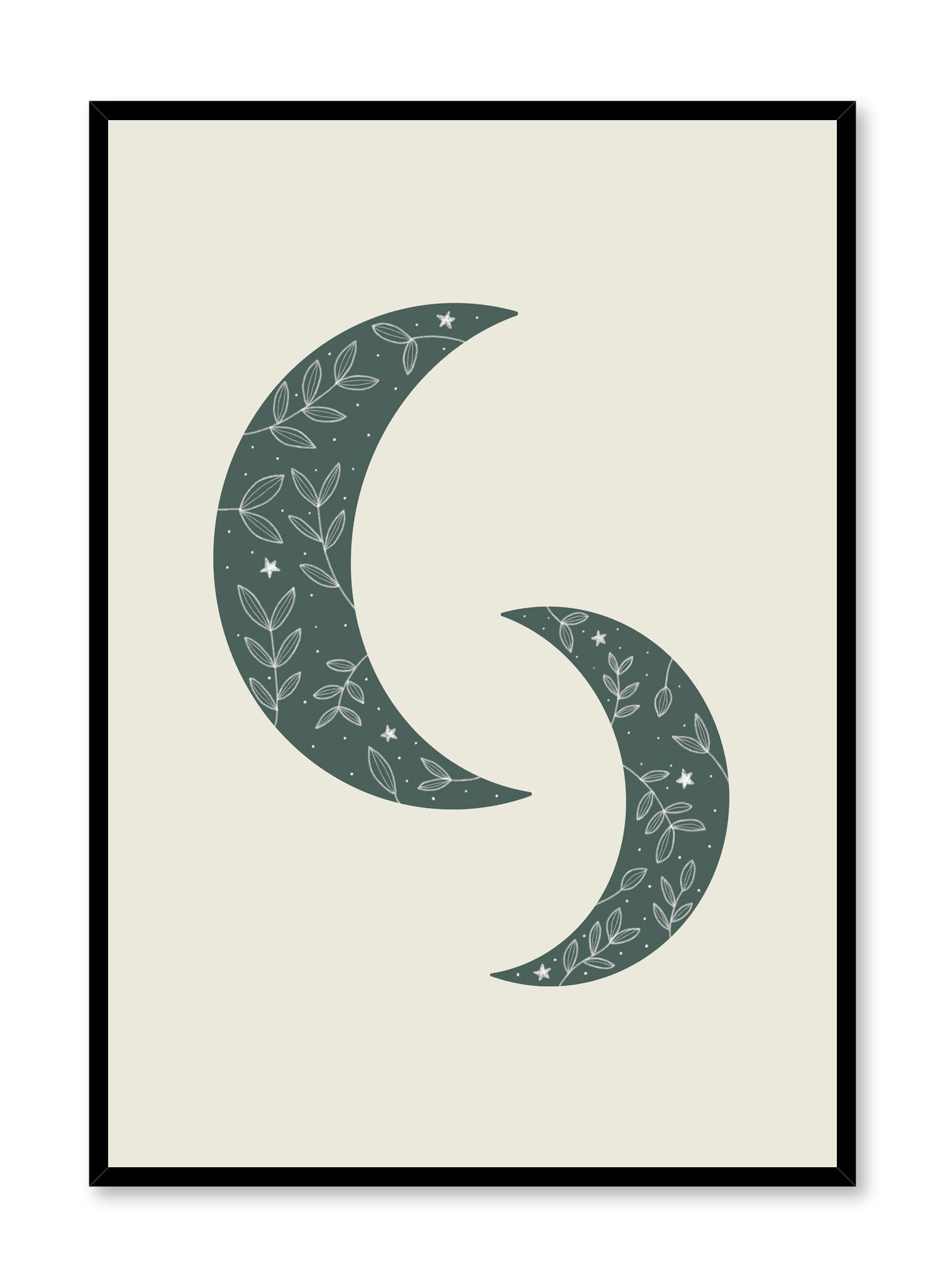 Celestial illustration poster by Opposite Wall with green Floral Moon