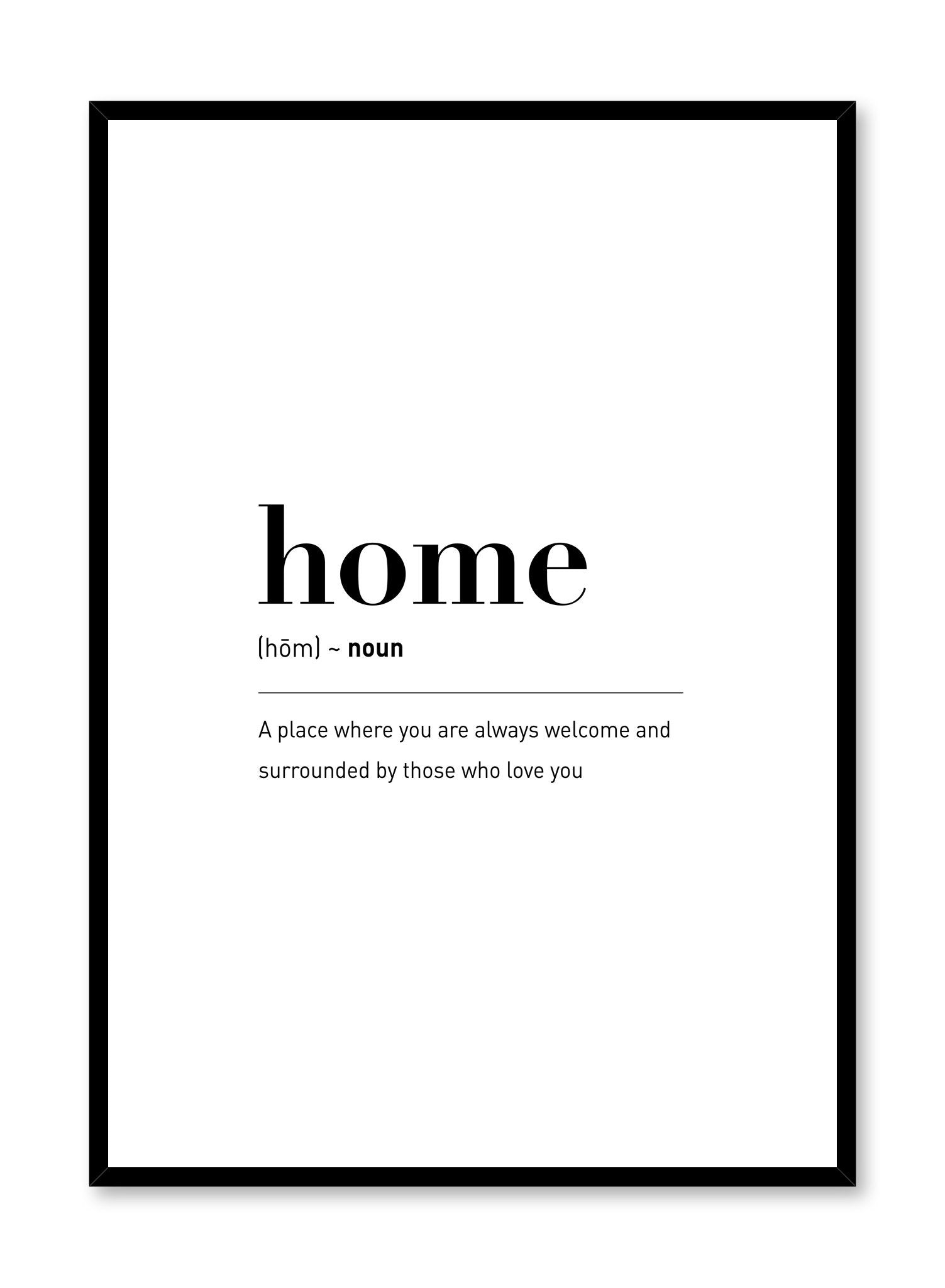 Scandinavian poster with black and white graphic typography design of Home text by Opposite Wall