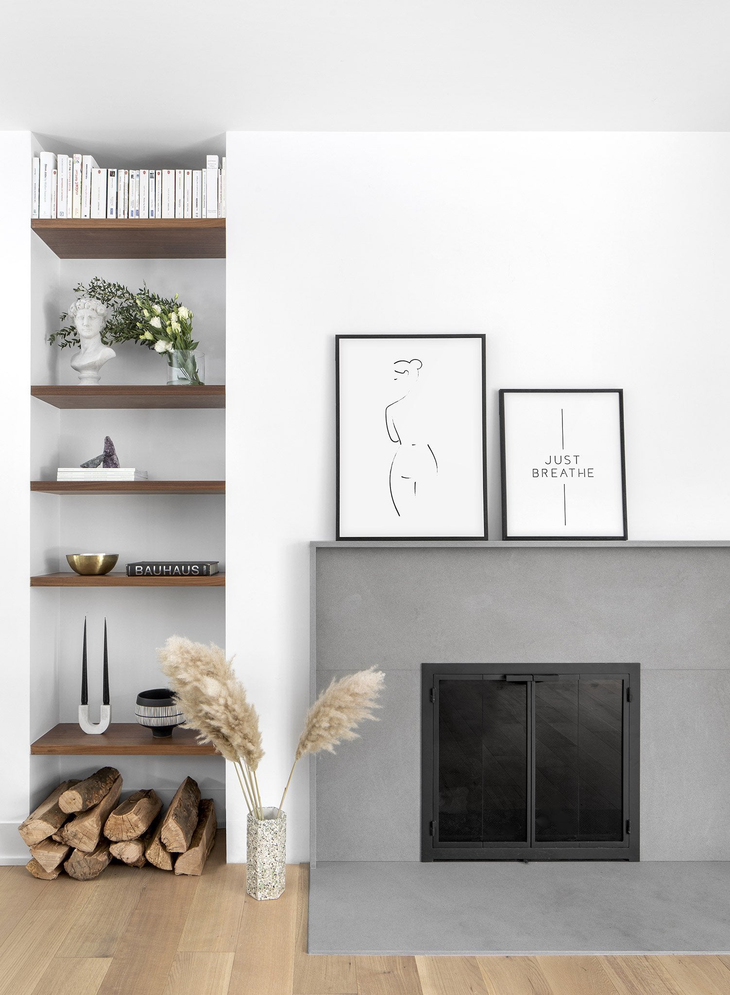 Modern minimalist painted illustration poster by Opposite Wall - Modesty - Lifestyle Duo - Living Room