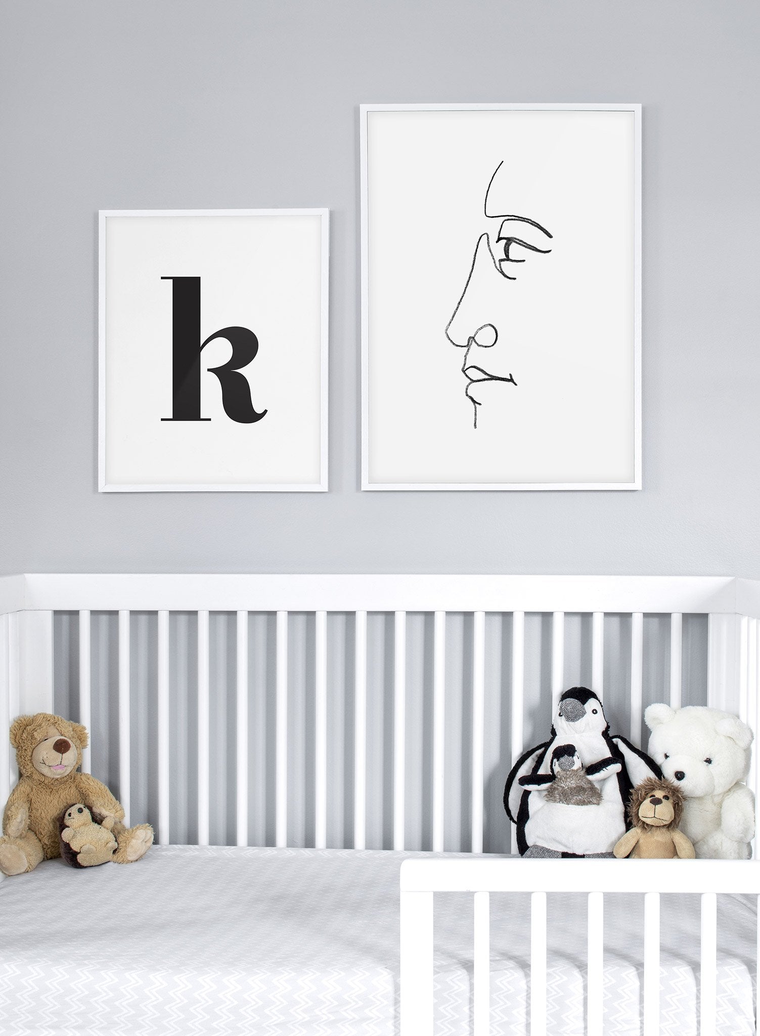 Modern minimalist line art poster by Opposite Wall - Side View - Lifestyle Duo - Kid's Bedroom