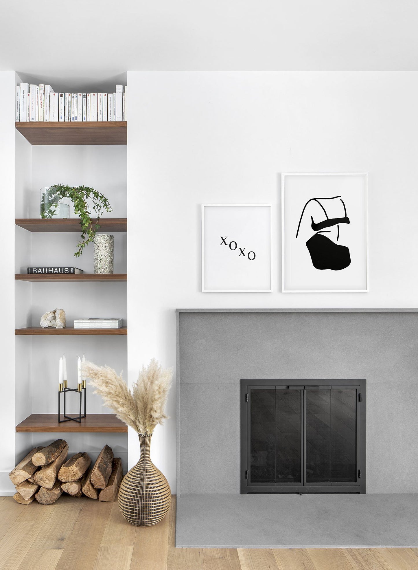 Modern minimalist black and white illustration poster by Opposite Wall - Love Handles - Lifestyle Duo - Living Room