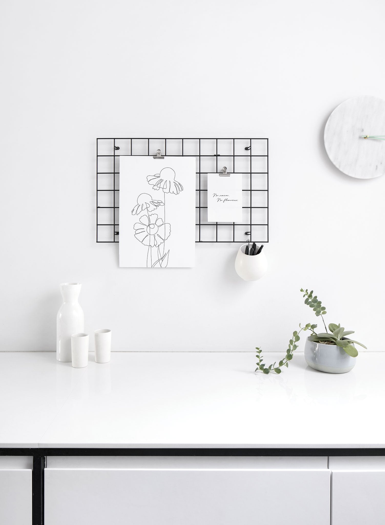 Modern minimalist delicate line art poster by Opposite Wall - Coneflower - Lifestyle Duo - Office