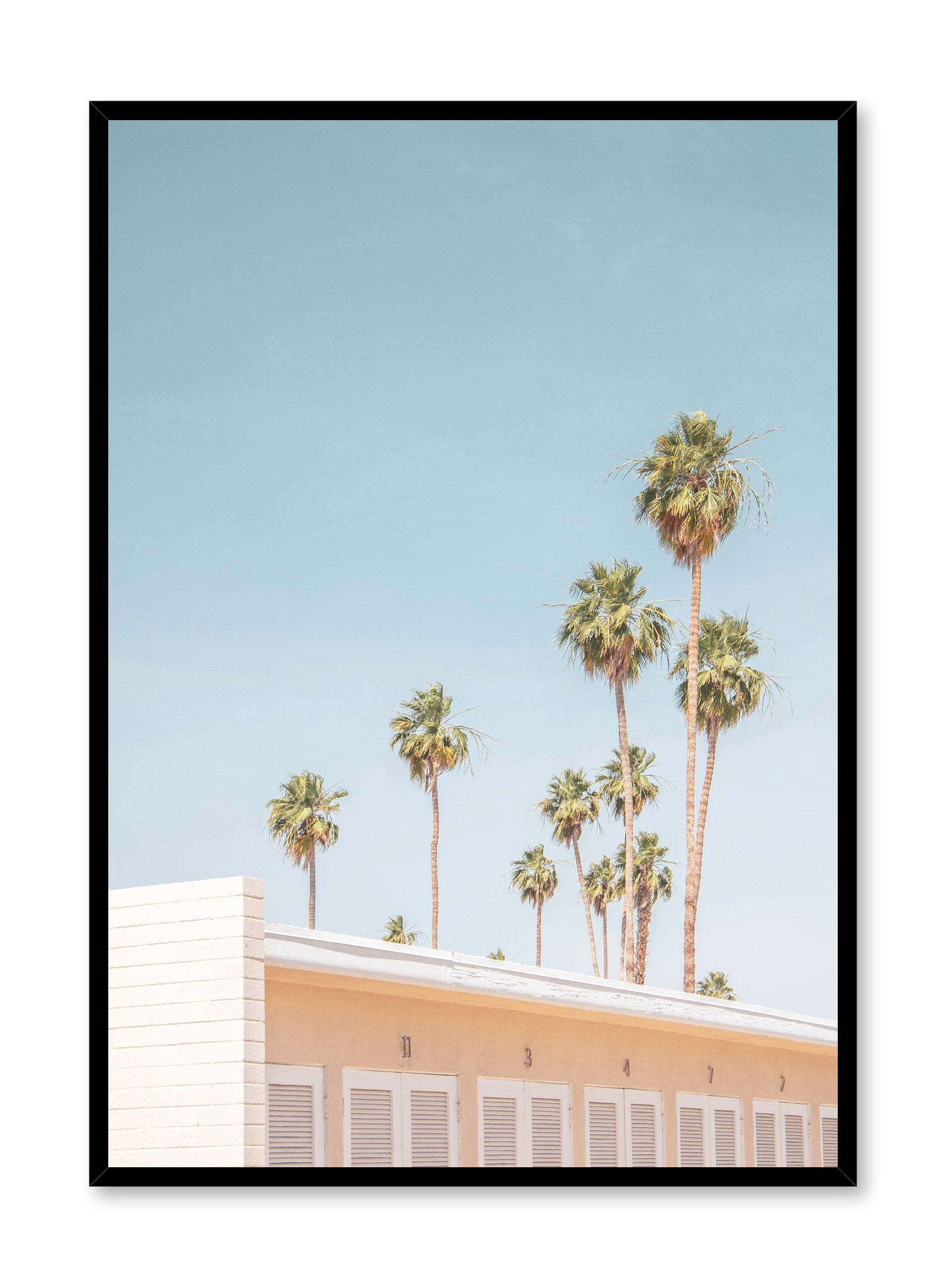 Modern minimalist poster by Opposite Wall with photography of palm trees and building.