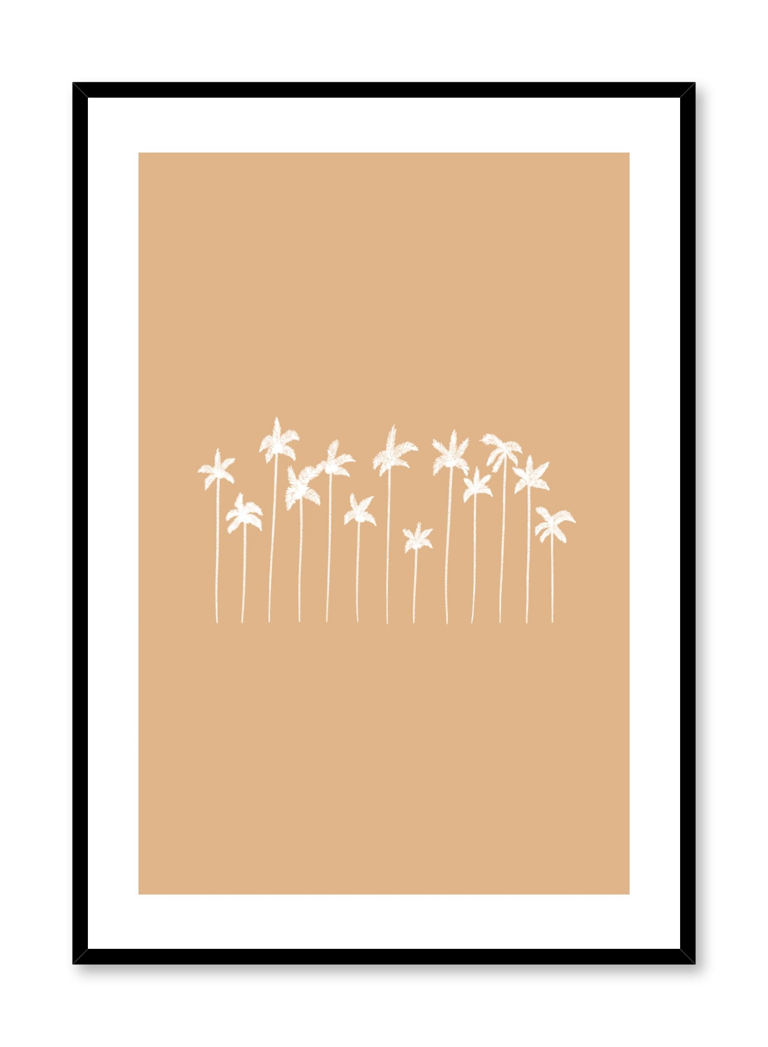 Modern minimalist illustration poster with white palm trees on beige background