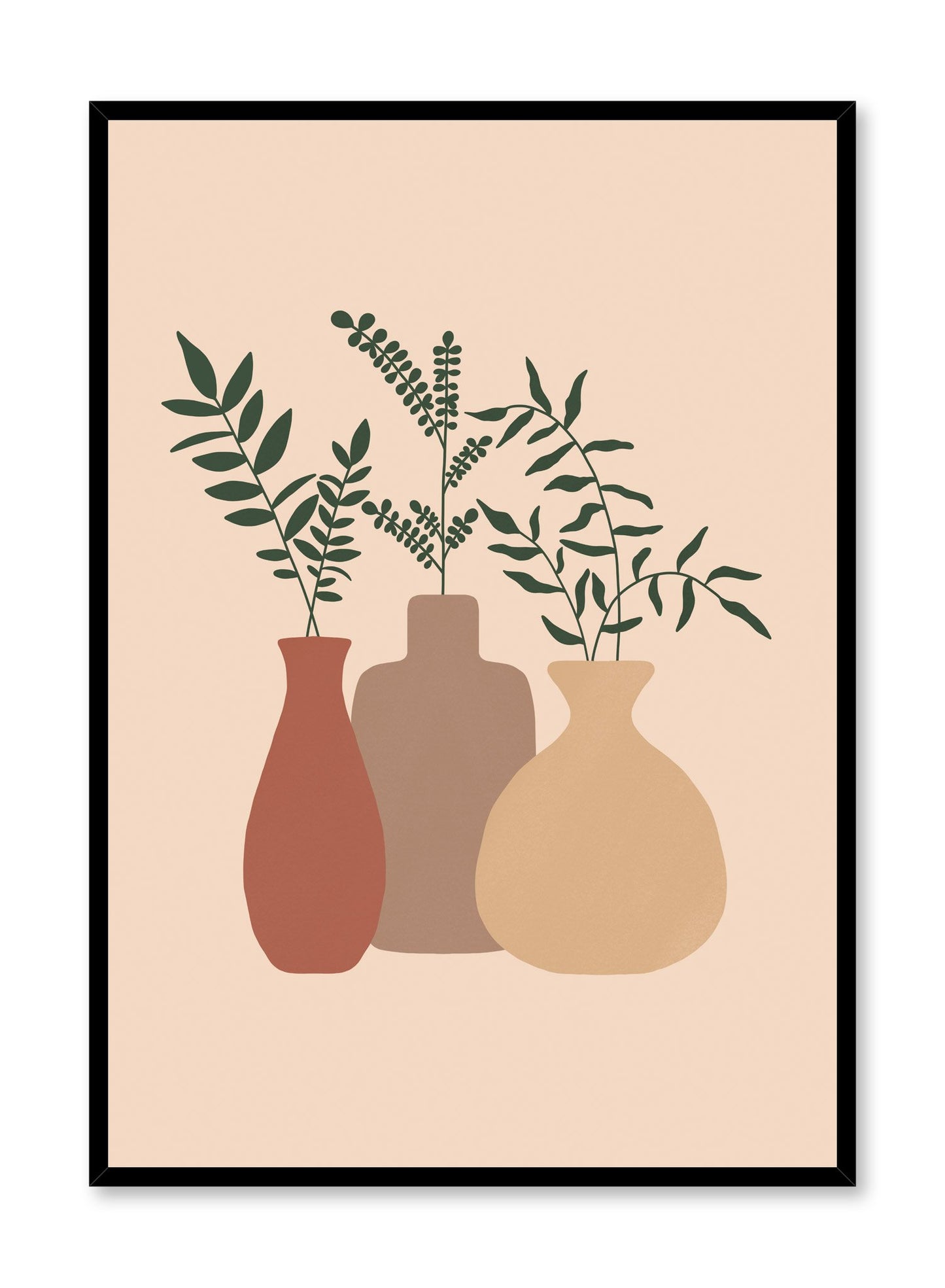 Modern minimalist poster by Opposite Wall with illustration of trio of vases
