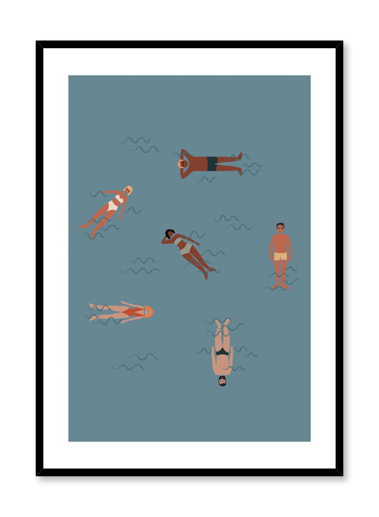 Mid-century modern illustration poster by Opposite Wall with people floating in water.