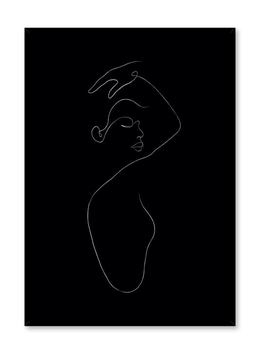 Modern minimalist poster by Opposite Wall with abstract illustration of woman line art In The Feels in black