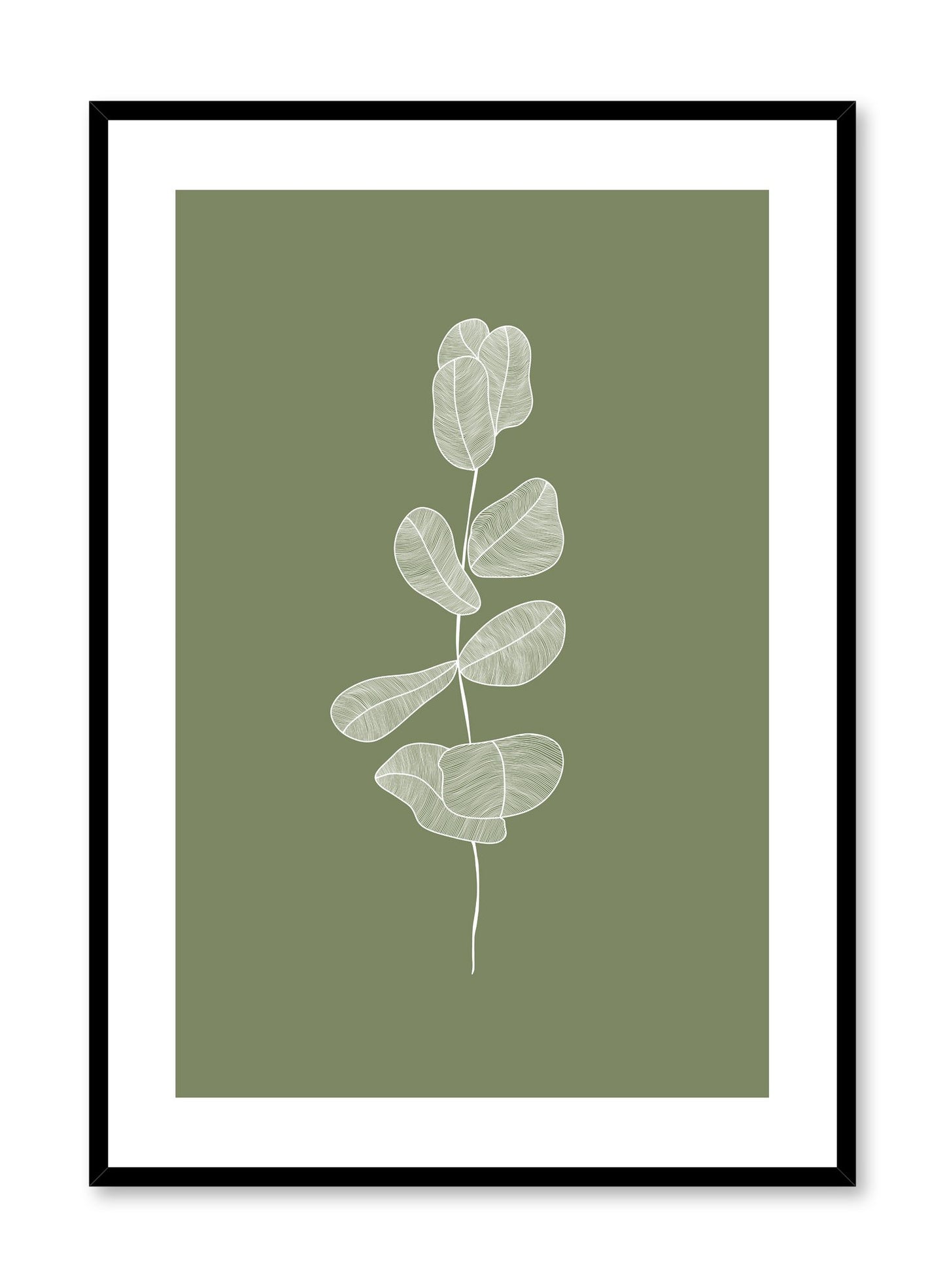 Modern minimalist botanical illustration poster with lined leaves