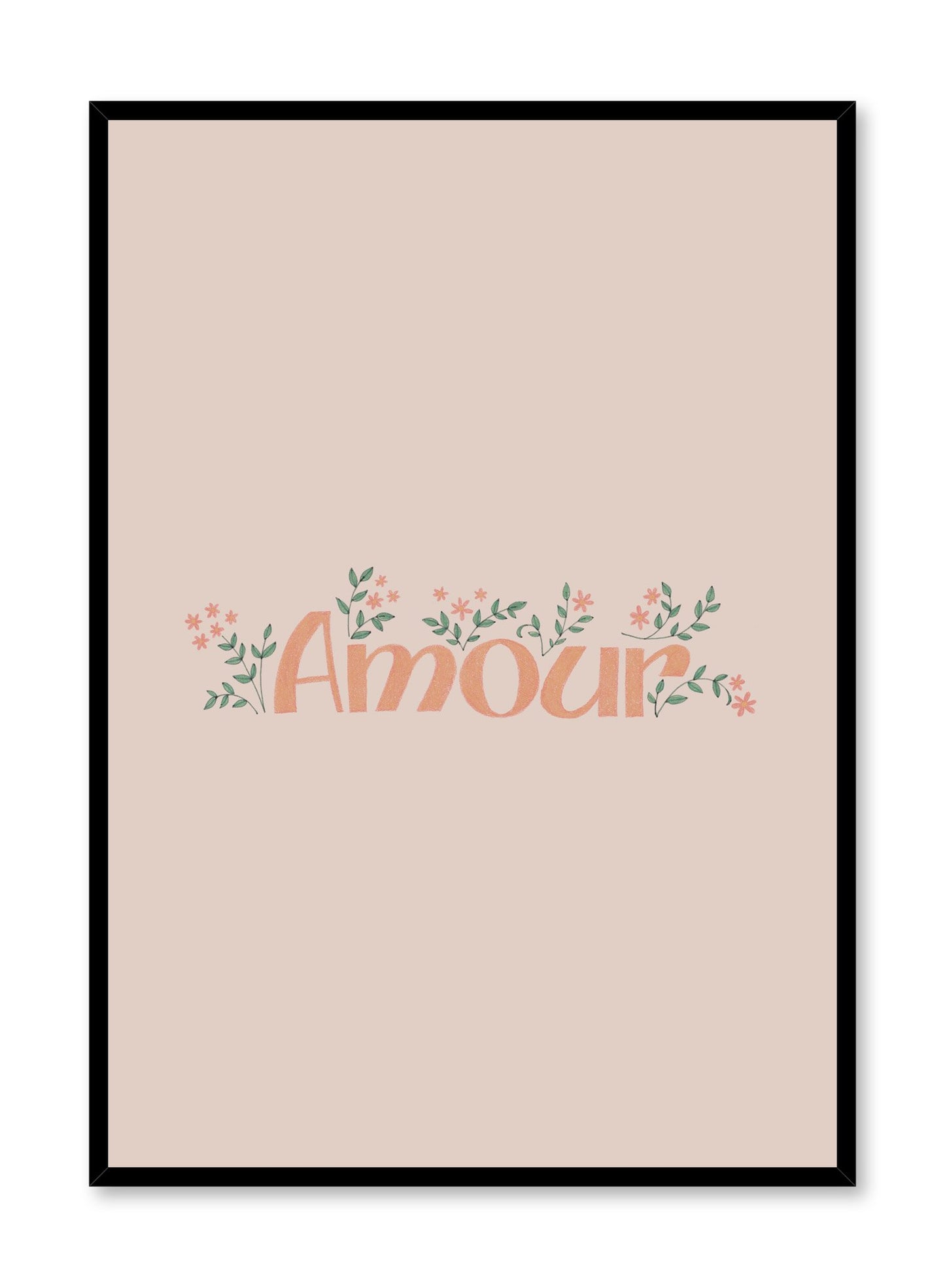 Modern minimalist botanical typography poster by Opposite Wall with Peachy Love amour in orange