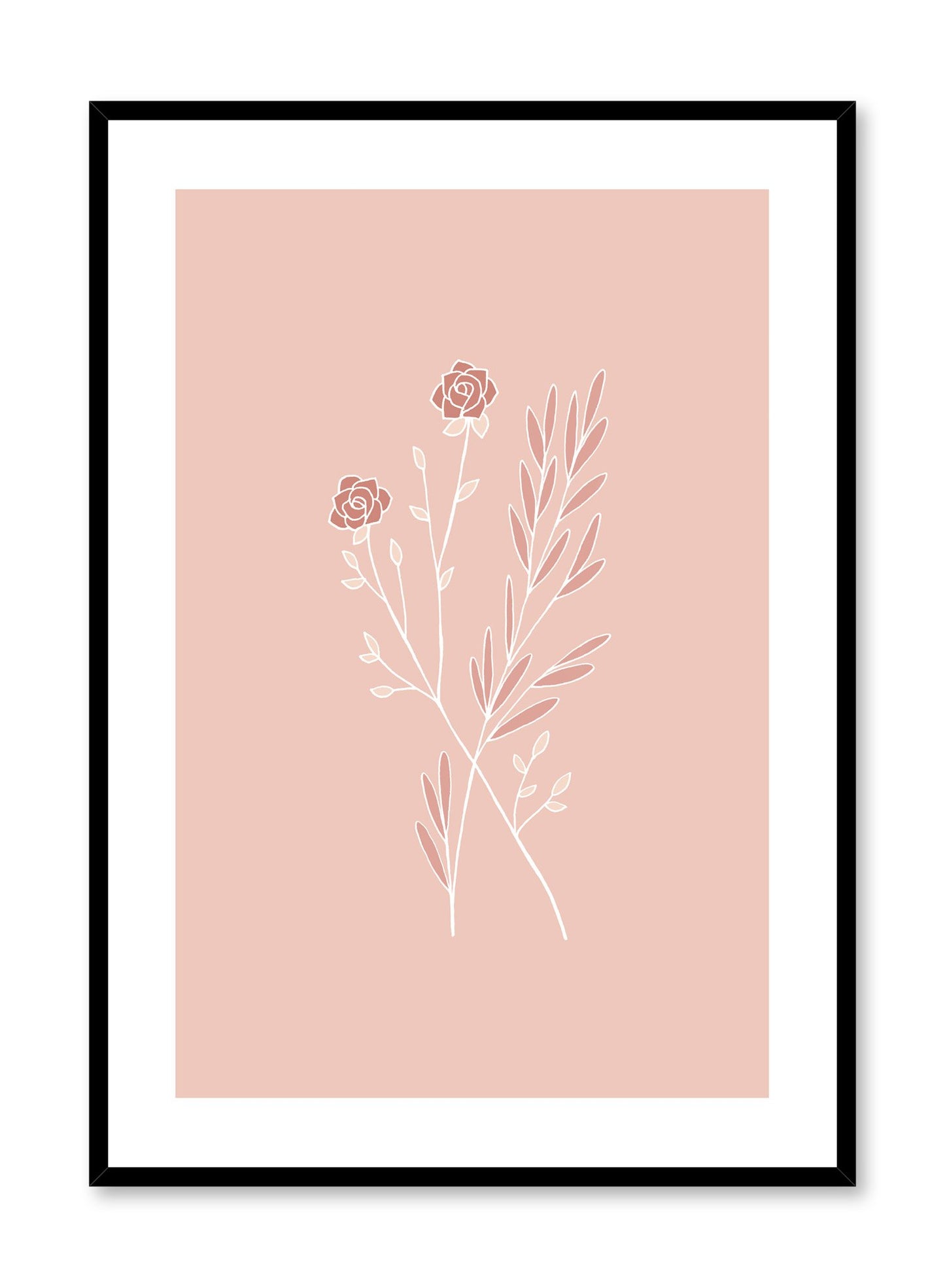 Modern minimalist botanical illustration poster by Opposite Wall with Star-Crossed plants in pink