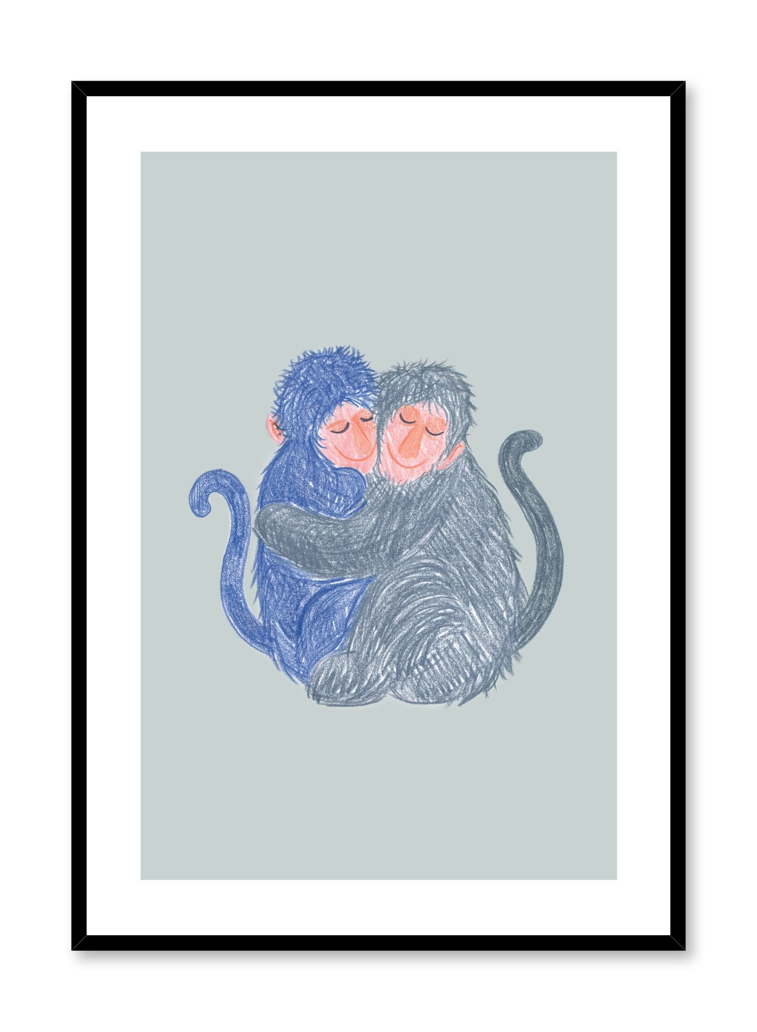 Kids nursery illustration poster by Opposite Wall with hugging monkeys