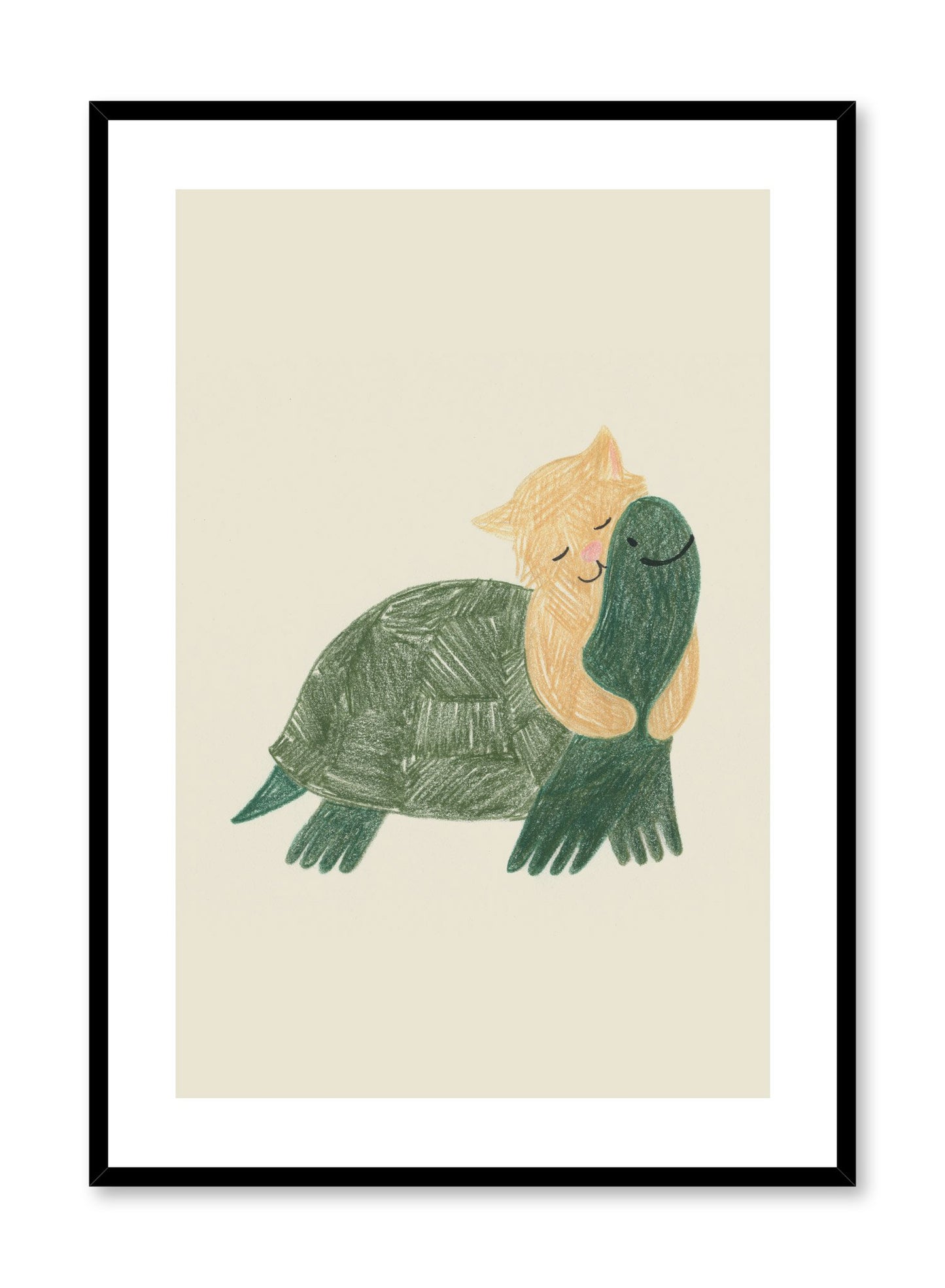 Kids nursery illustration poster by Opposite Wall with tortoise and cat hugging