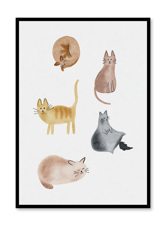 Kids nursery poster by Opposite Wall with watercolour cats illustration