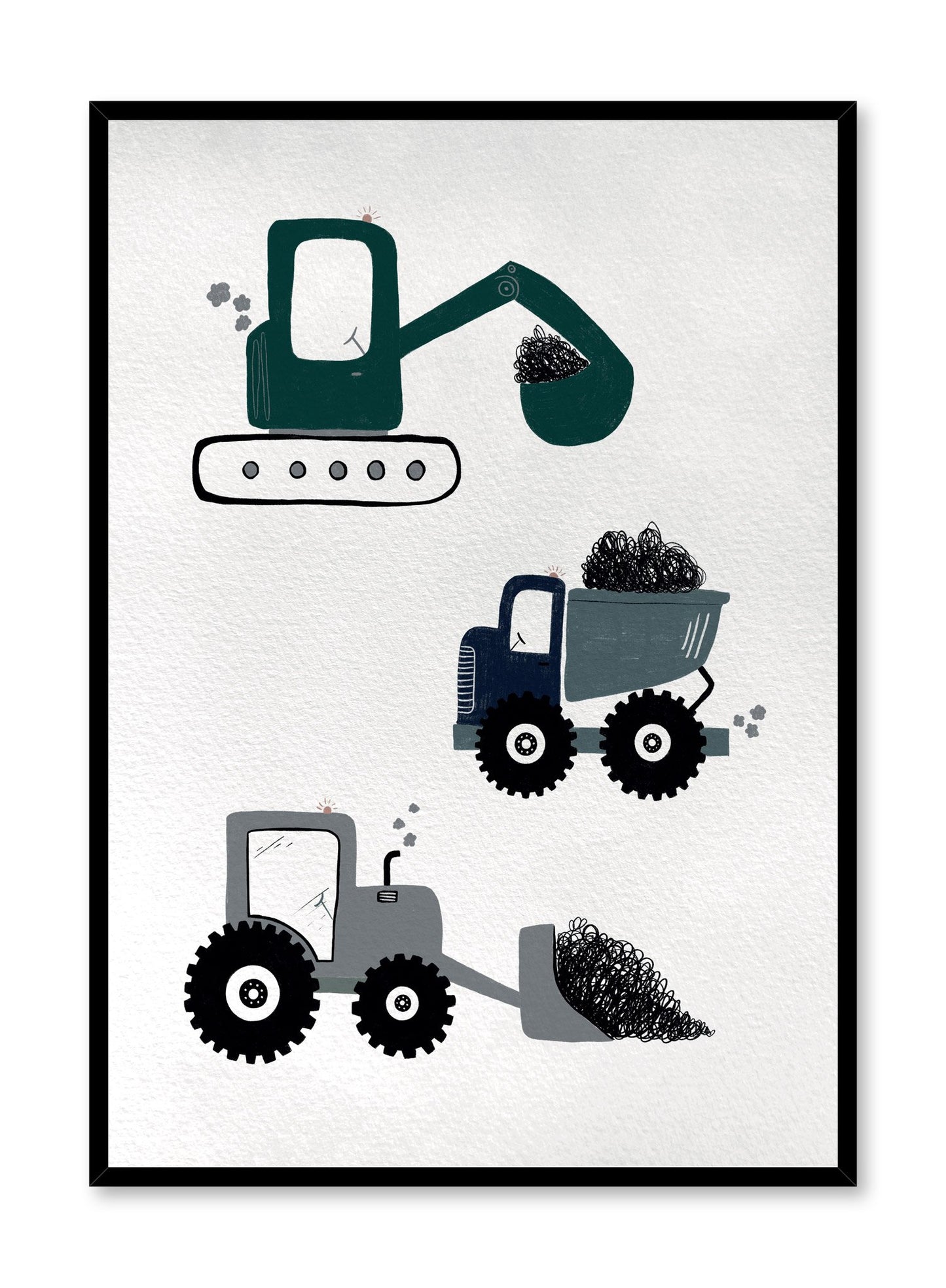 Kids nursery poster by Opposite Wall with construction trucks drawing