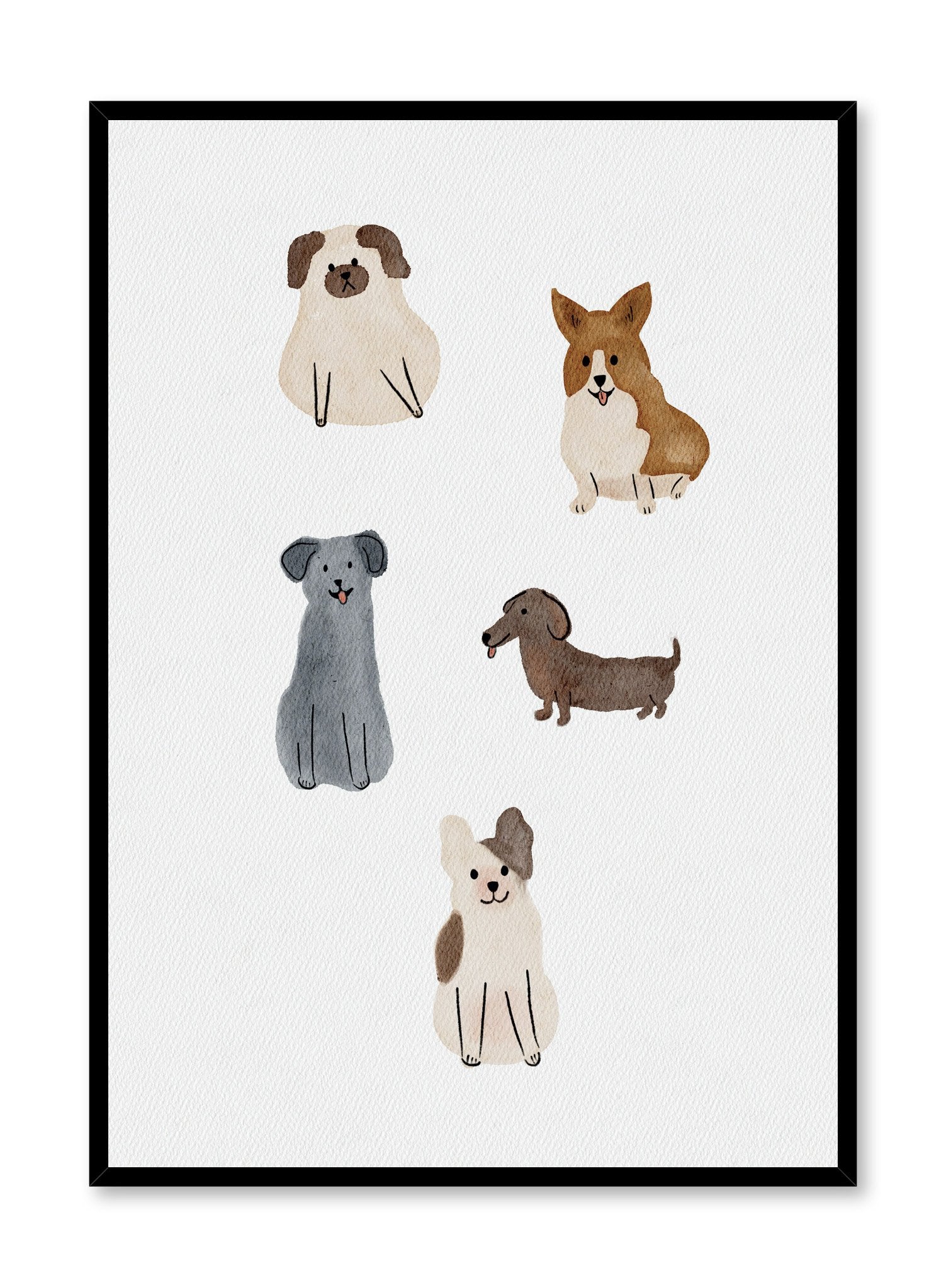 Kids nursery poster by Opposite Wall with watercolour dogs