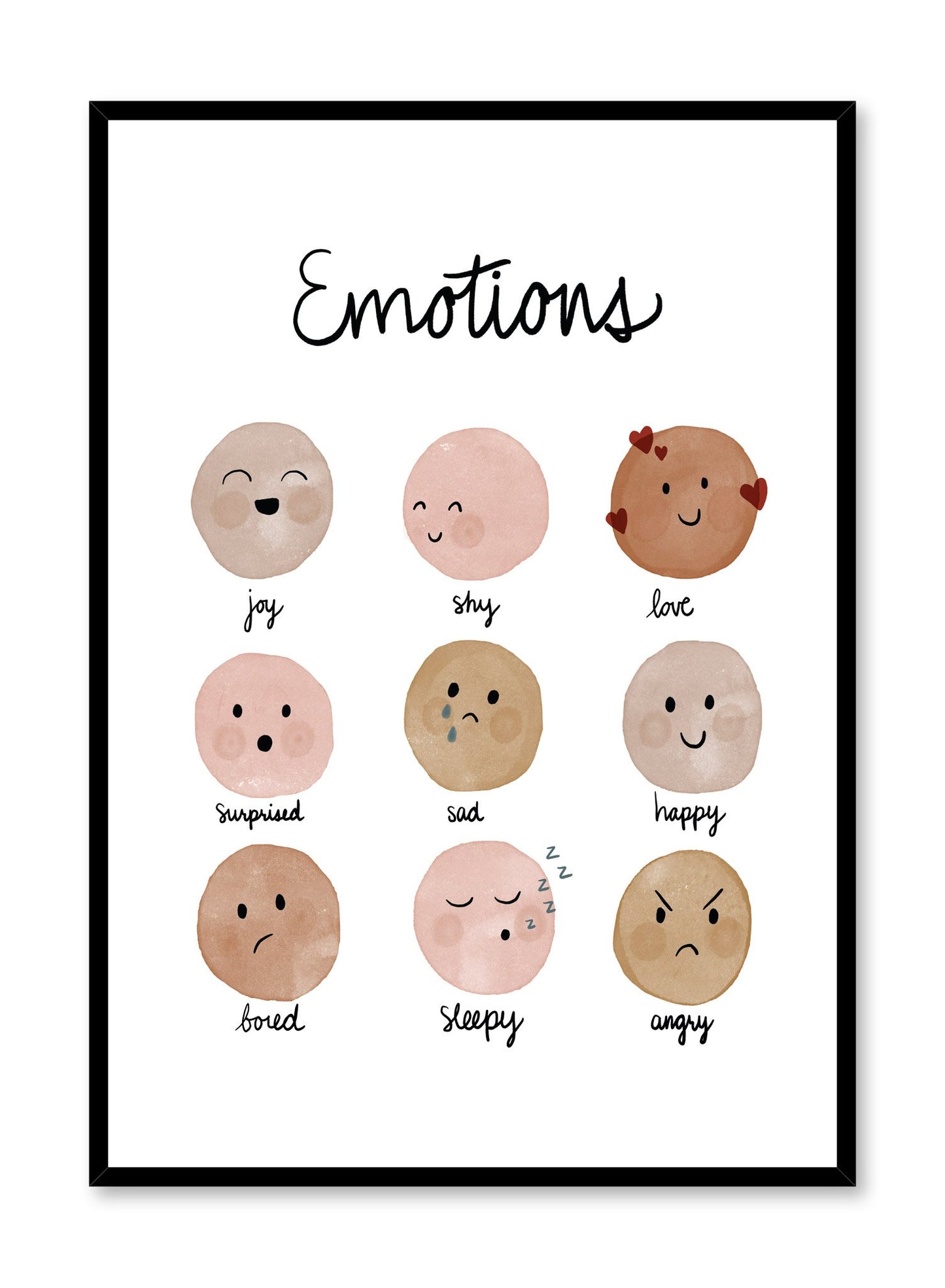 Kids nursery poster by Opposite Wall with facial emotions watercolours