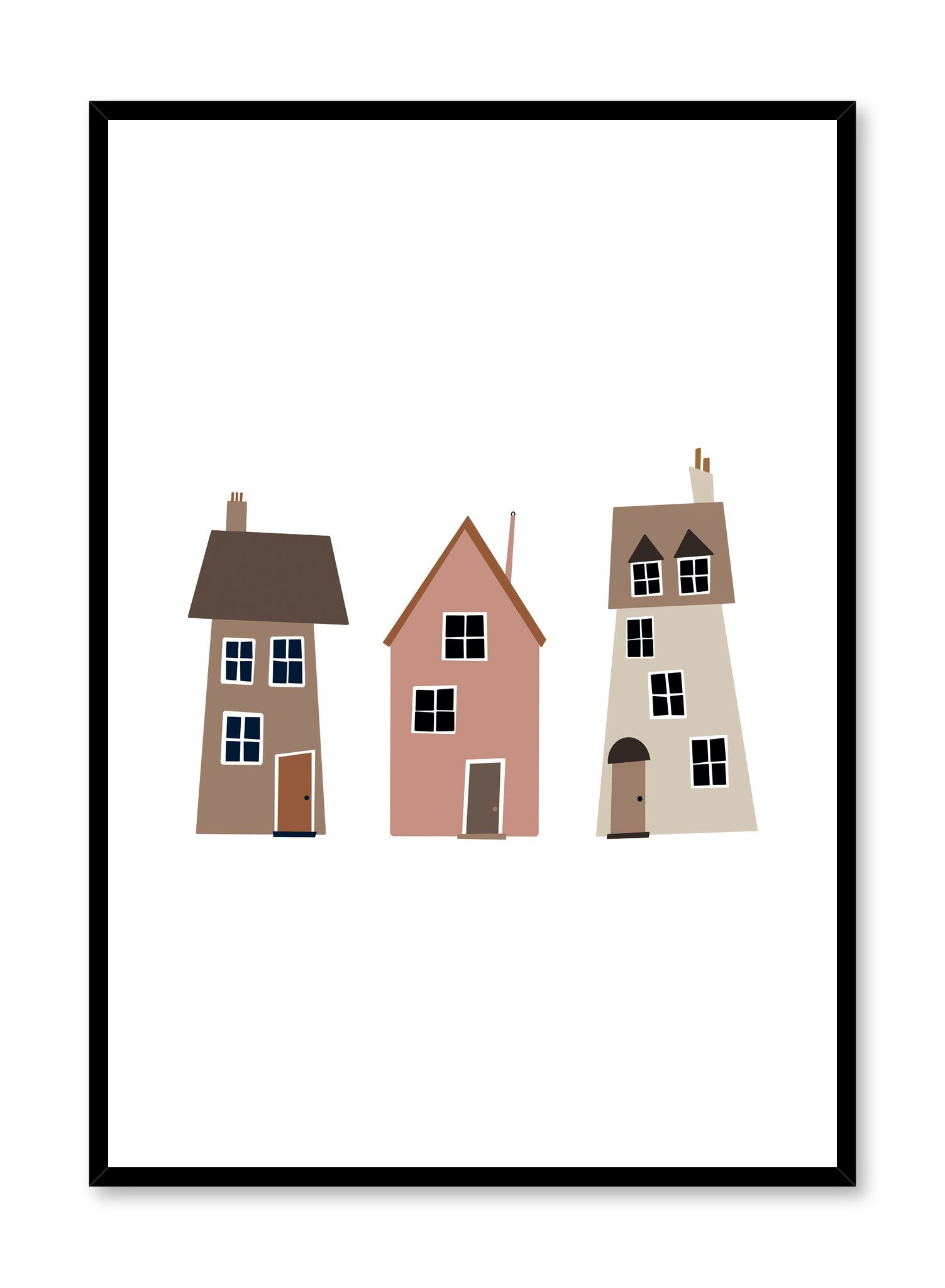 Kids nursery poster by Opposite Wall with trio of houses illustration
