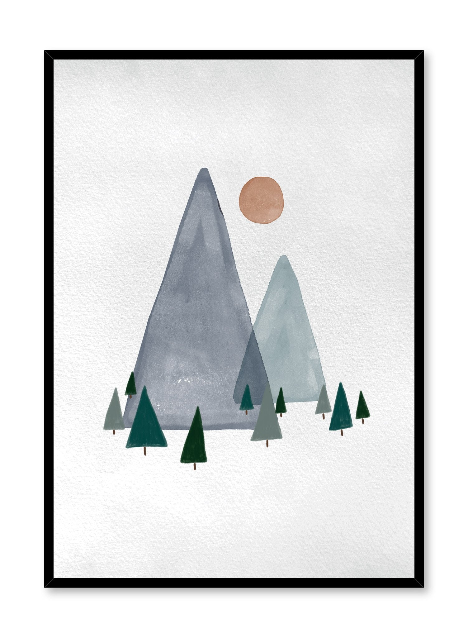Kids nursery illustration poster by Opposite Wall with watercolour mountains