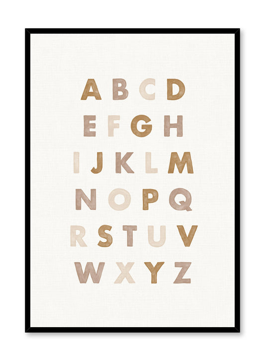 Kids nursery poster by Opposite Wall with Alphabet in Beige watercolour