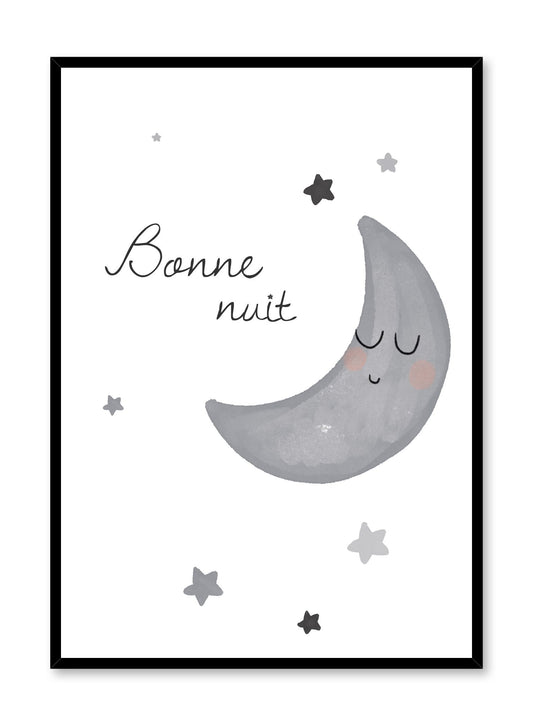 Kids nursery poster by Opposite Wall with watercolour moon and bonne nuit quote