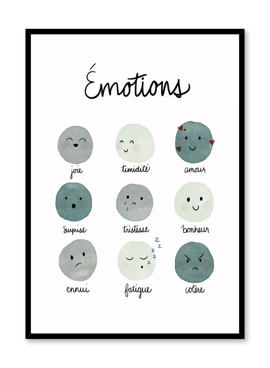 Kids nursery poster by Opposite Wall with facial emotions watercolours in French