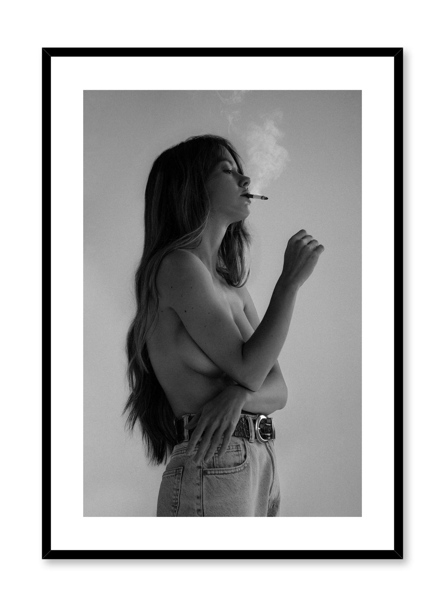 Black and white fashion photography poster by Opposite Wall with topless woman smoking cigarette