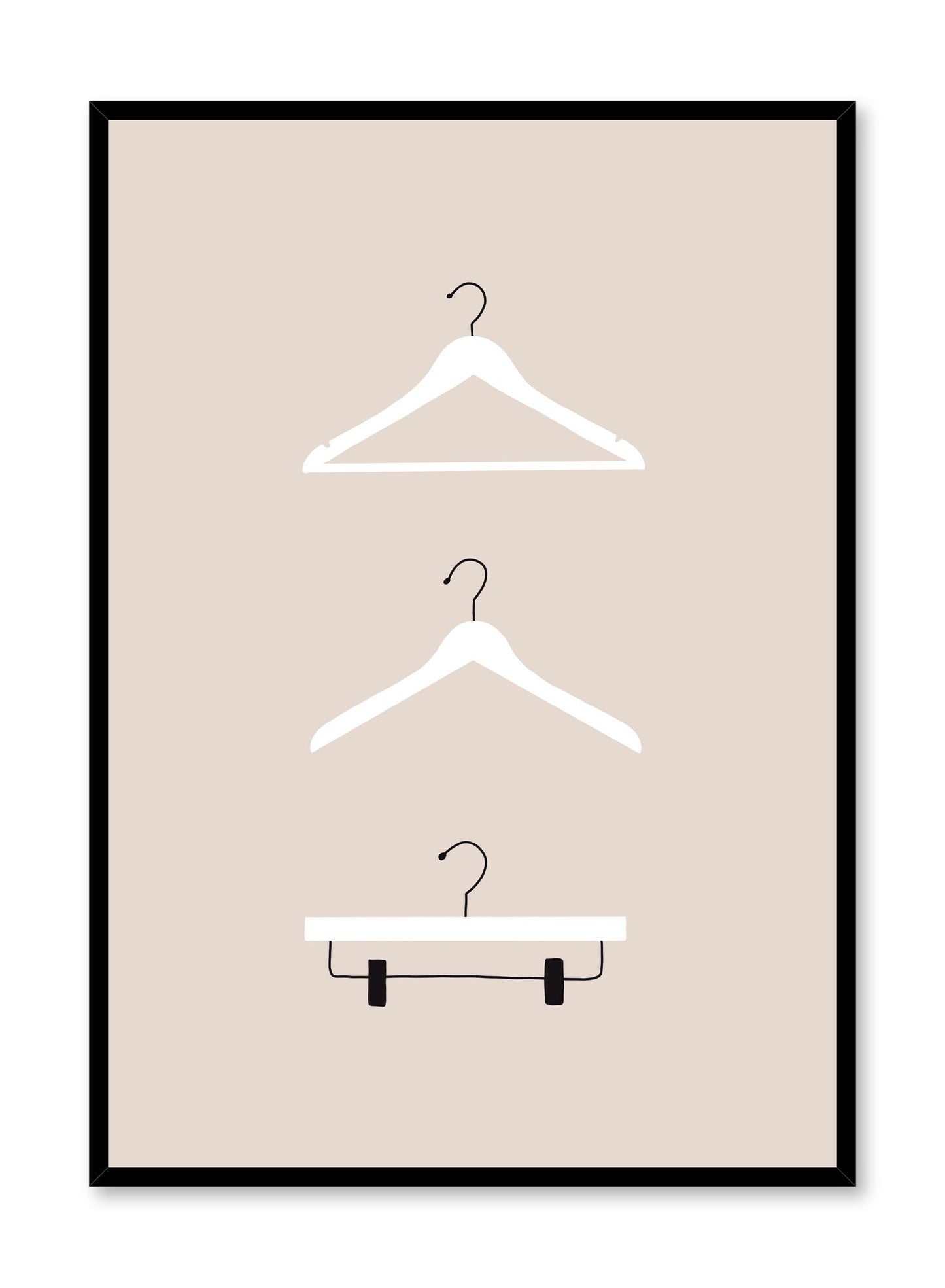 Fashion illustration poster by Opposite Wall with trio of clothes hangers