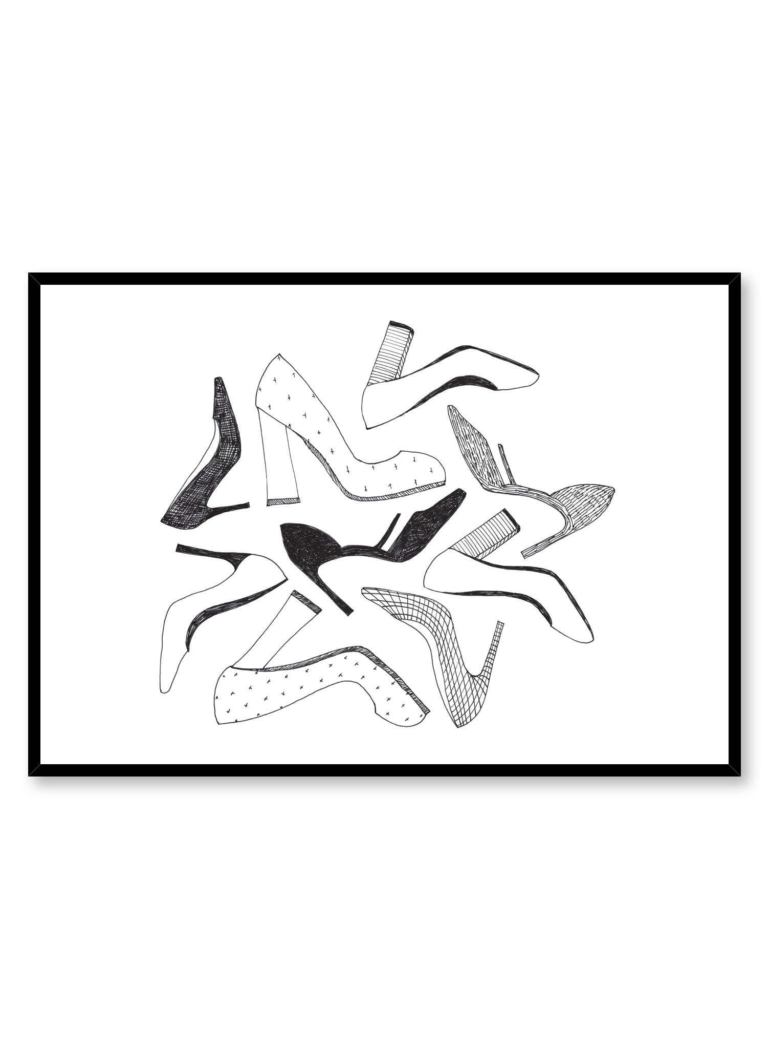 Fashion illustration poster by Opposite Wall with drawing of many high heel shoes