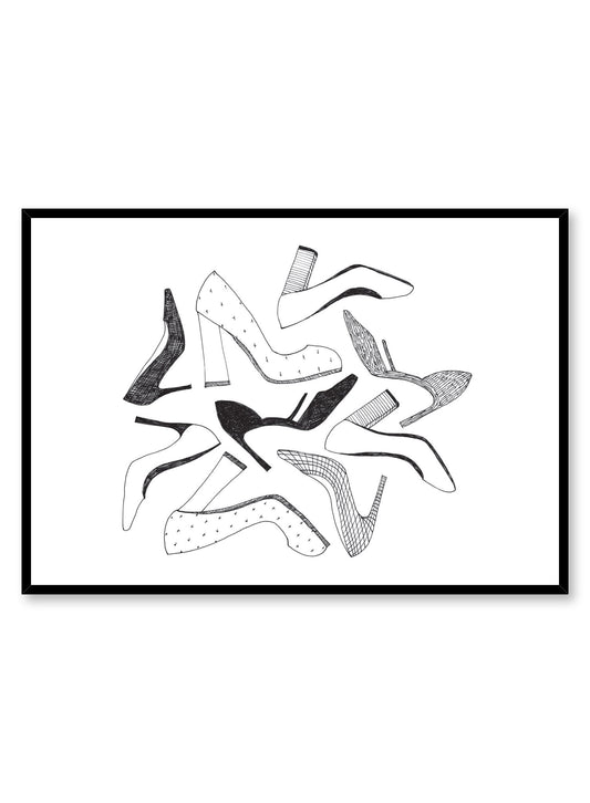 Fashion illustration poster by Opposite Wall with drawing of many high heel shoes