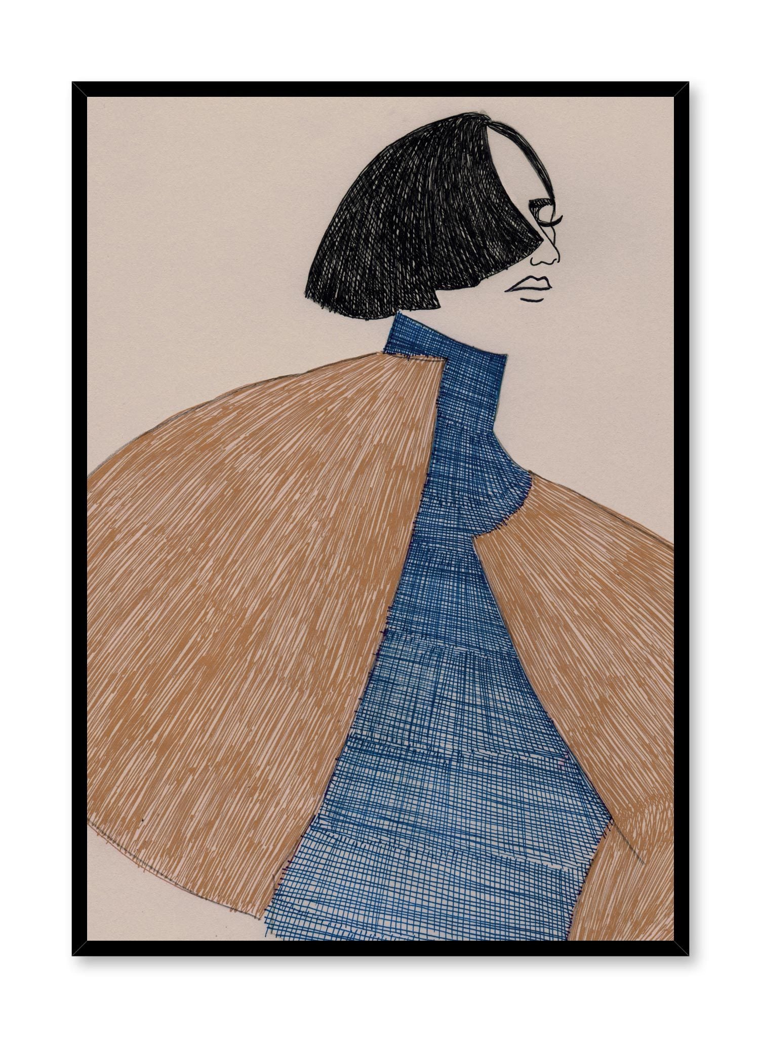 Fashion illustration poster by Opposite Wall with androgynous fashion in ballpoint pen