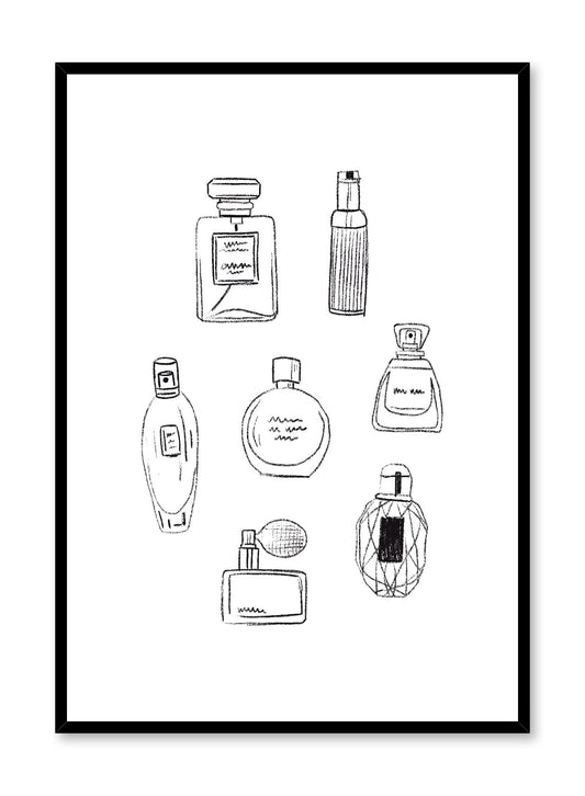 Fashion illustration poster by Opposite Wall with group of perfume bottles