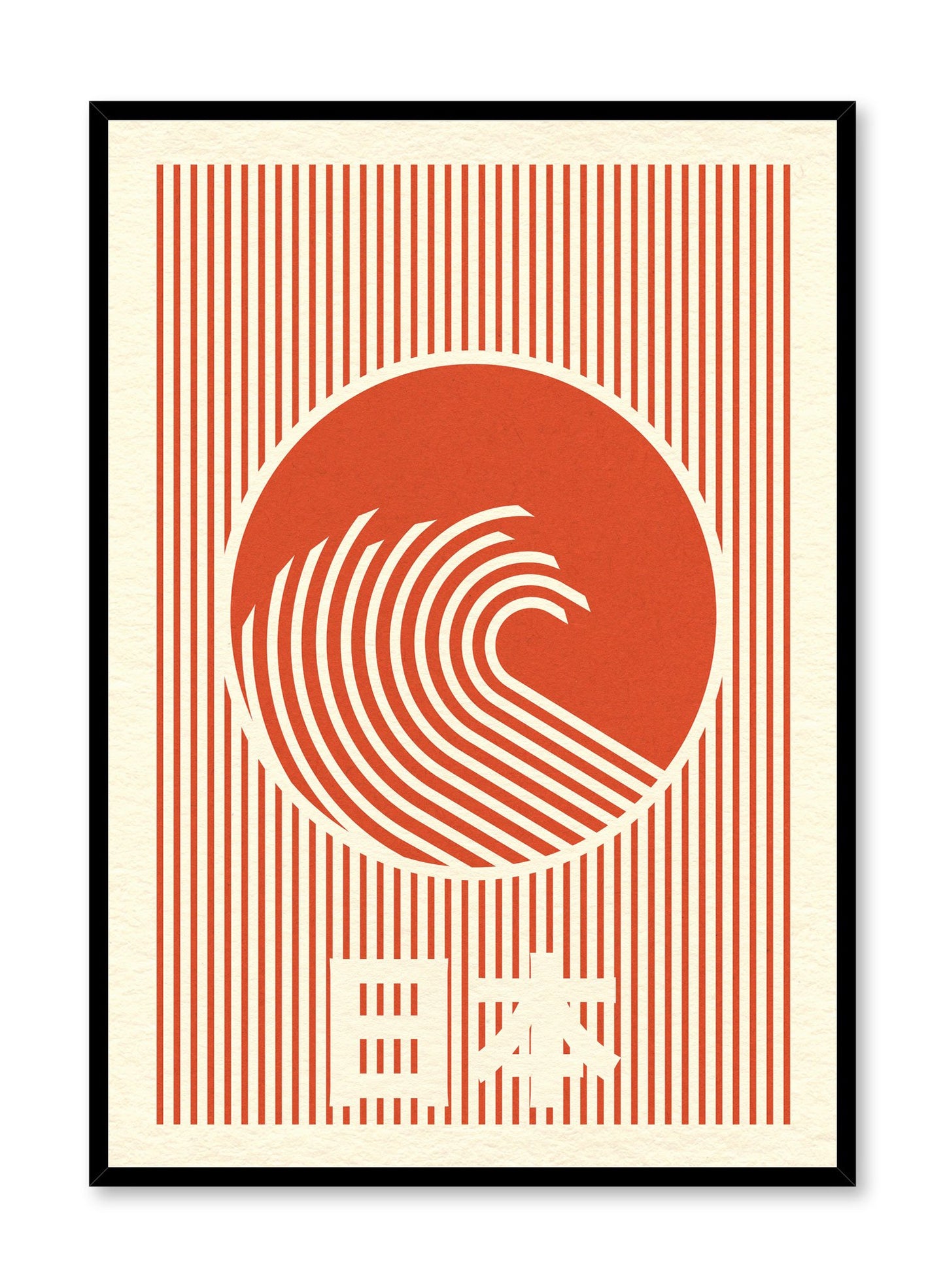 Minimalist pop art paper illustration by German artist Rosi Feist with Japanese style wave