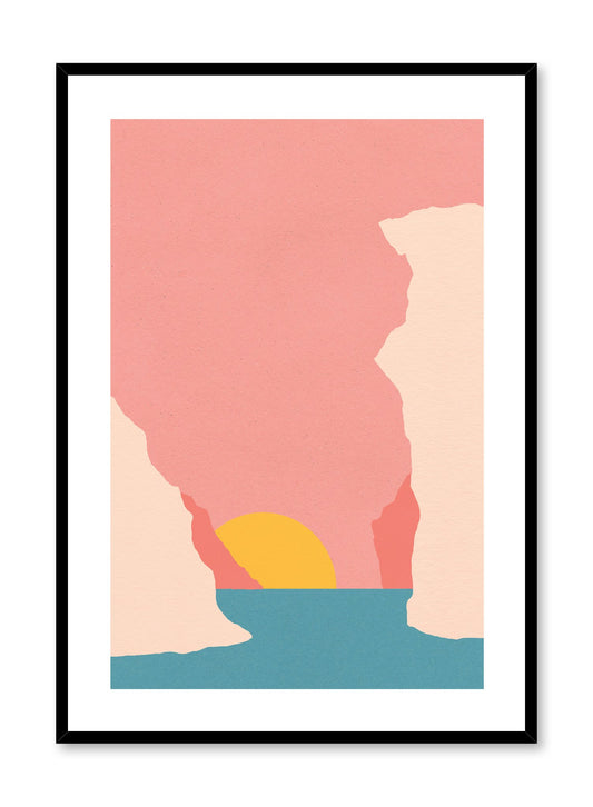 Minimalist pop art paper illustration by German artist Rosi Feist with sunset in Crete, Greece