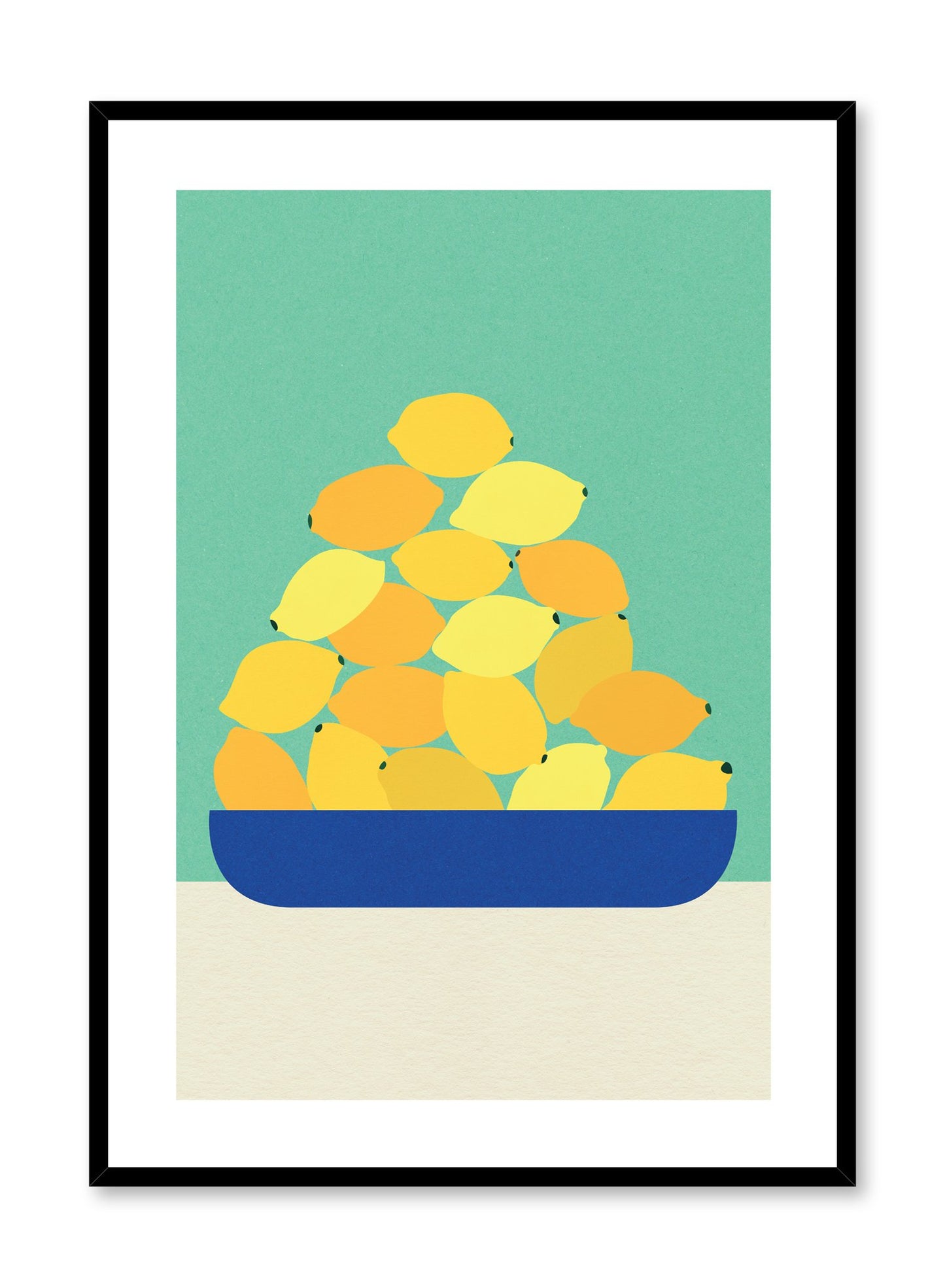 Minimalist pop art paper illustration by German artist Rosi Feist with stack of Sicily lemons