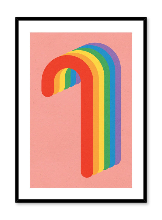 Minimalist pop art paper illustration by German artist Rosi Feist with rainbow candy cane