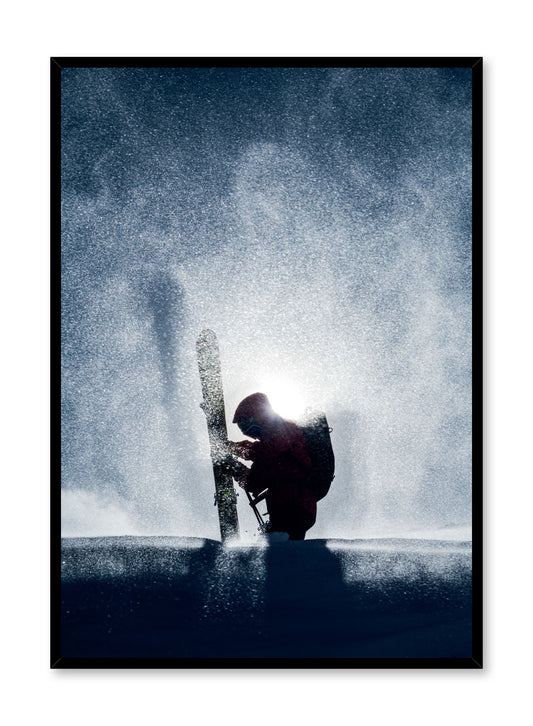 Landscape photography poster by Opposite Wall with falling snow and portrait of skiier