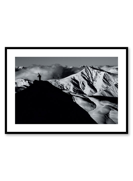 Landscape photography poster by Opposite Wall with hiker standing on top of mountain