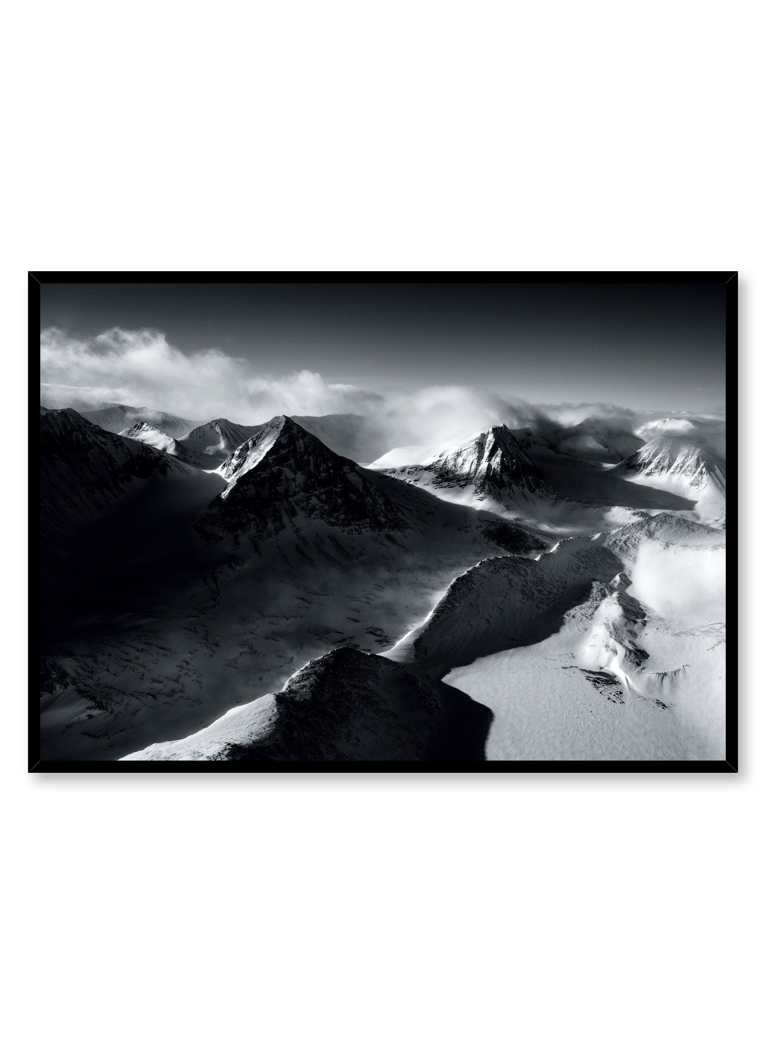 Landscape photography poster by Opposite Wall with mountain peaks in black and white