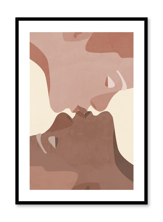 Romantic illustration poster by Opposite Wall of couple kissing in beige and brown.