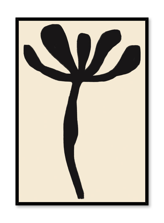 "Single Branch" is a minimalist  botanical illustration poster by Opposite Wall of an abstract black branch over a beige background. 