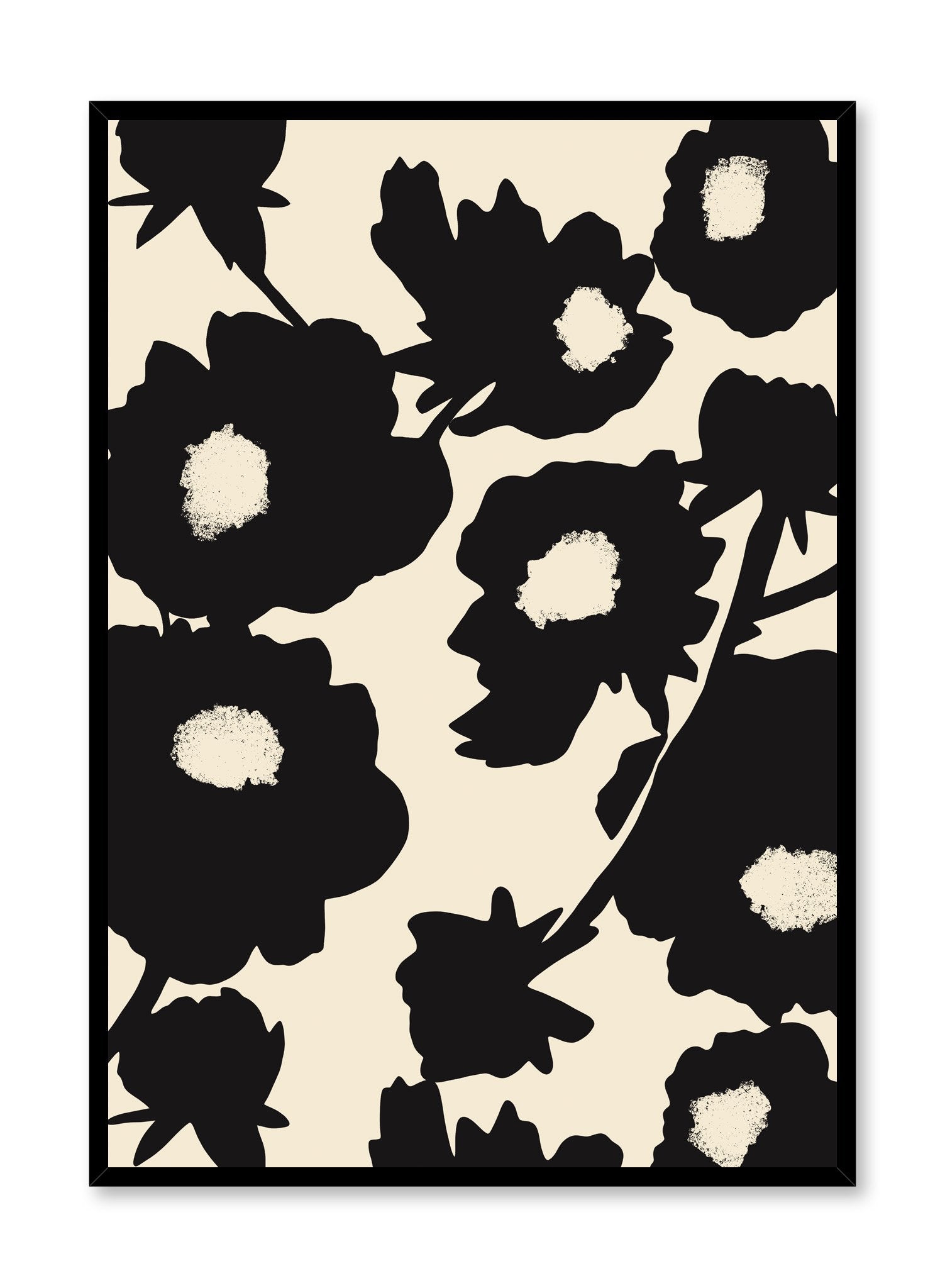 "Flower Bush" is a minimalist illustration poster by Opposite Wall in black and beige of abstract branch inspired by French painter Henri Matisse.