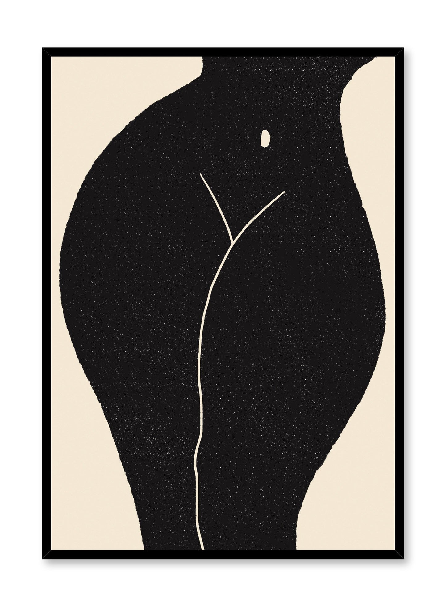 "Glorious" is a minimalist illustration poster by Opposite Wall in black and beige of a curvy woman’s torso and legs. 