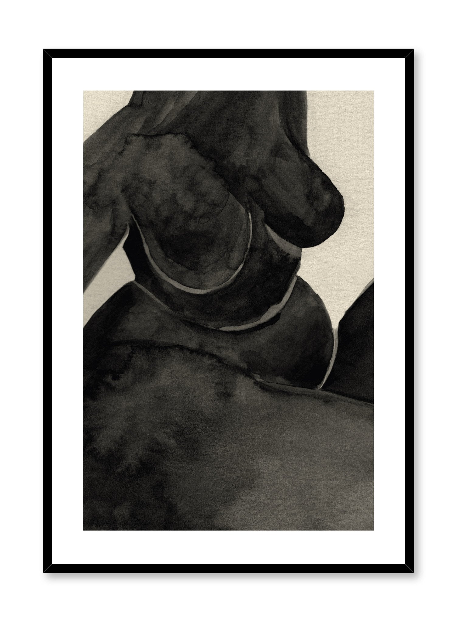 "As I Am" is a minimalist black and beige illustration poster by Opposite Wall of curvy and voluptuous female silhouette.