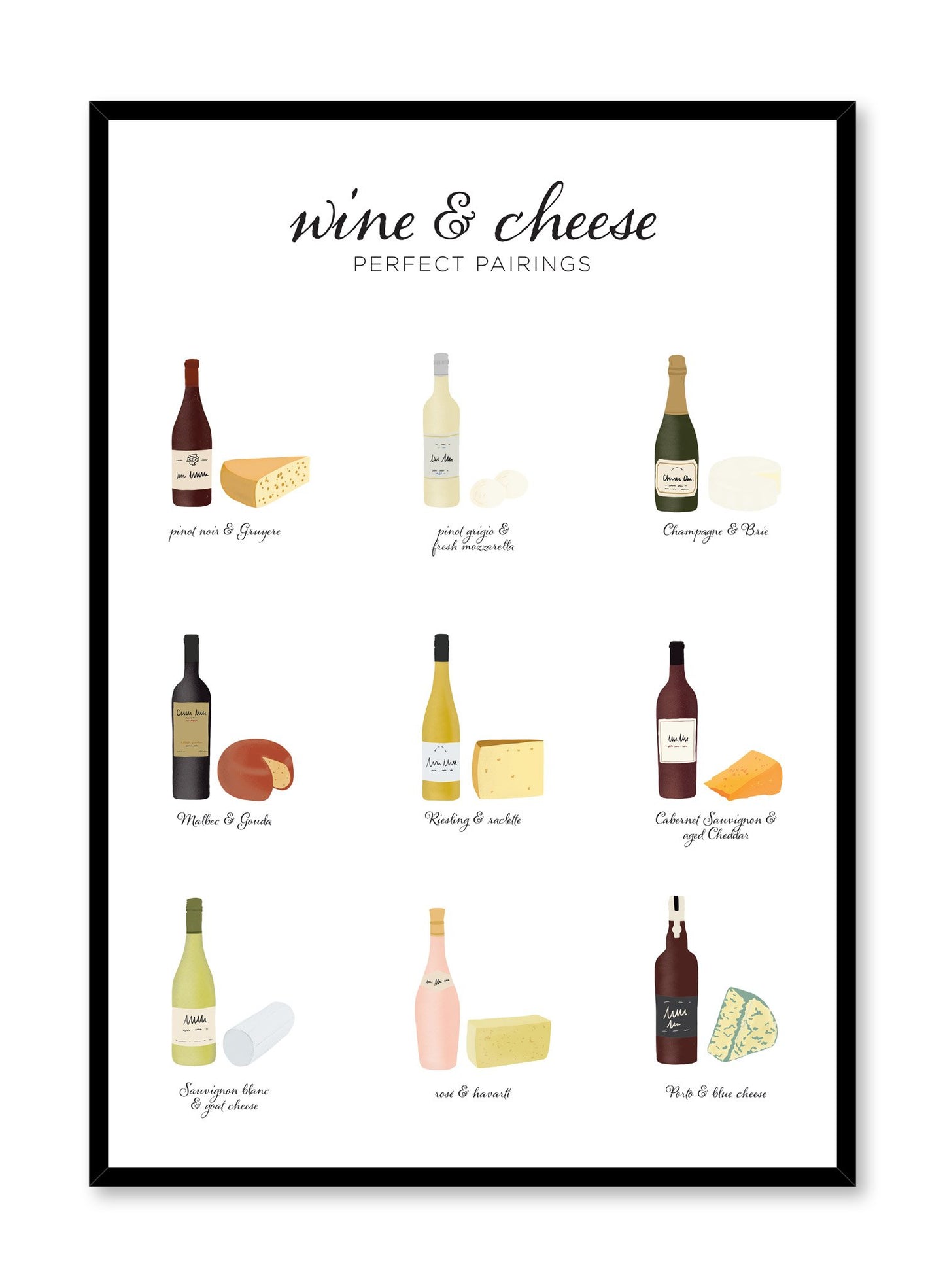 Wine & Cheese Pairings is an illustrated wine and cheese poster guide by Opposite Wall.