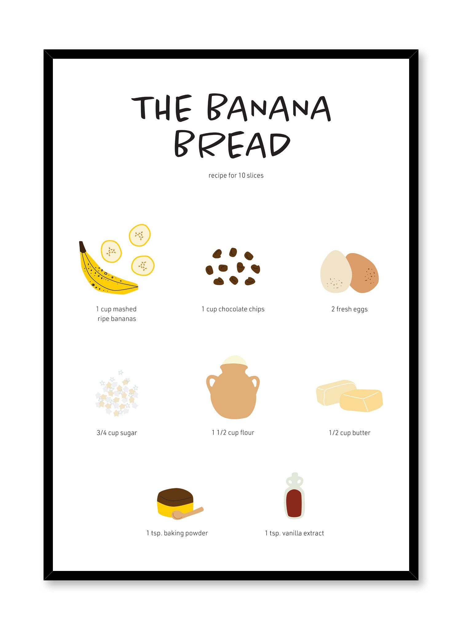 The Banana Bread Recipe is an illustrated recipe poster by Opposite Wall.